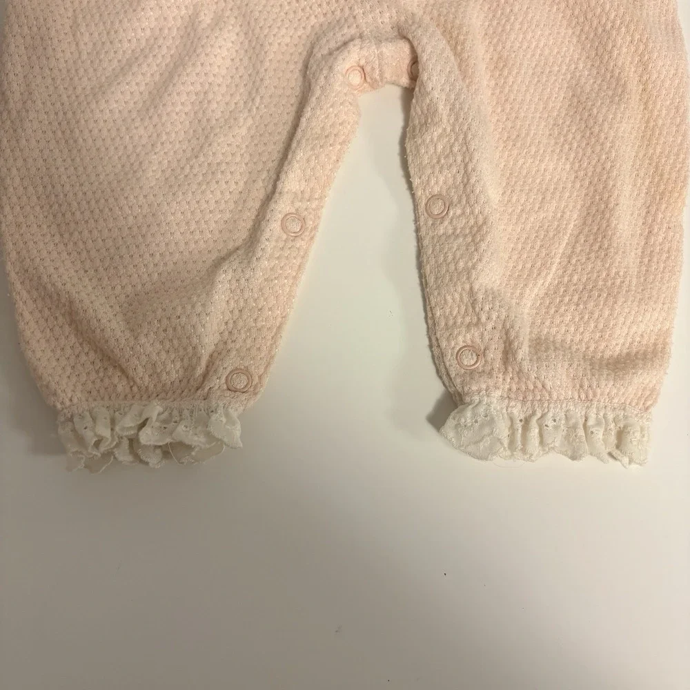 Vintage Carter's Pink Baby Romper Lace Ruffles Rosette 9 months